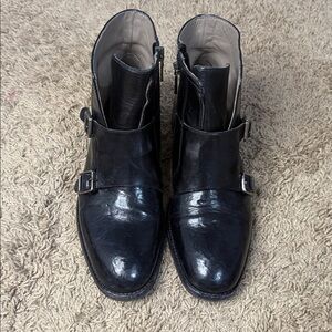 Calzoleria Corvari Women Black Leather Bootie Size 37/7 Made from in Italy